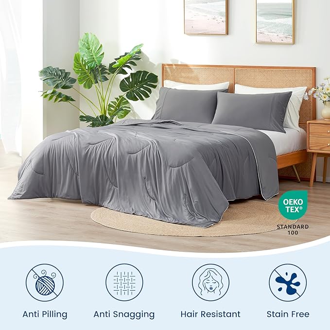 Cozy Bliss Cooling Comforter King Size Dual-Sided, Ultra-Soft Cooling Blankets for Hot Sleepers and Night Sweats, Breathable Lightweight Silky Smooth, Dark Grey
