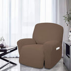 Easy-Going 4 Pieces Oversized Recliner Stretch Sofa Slipcover Sofa Cover Furniture Protector Couch Soft with Elastic Bottom Polyester Spandex Jacquard Fabric Small Checks Brown, X-Large