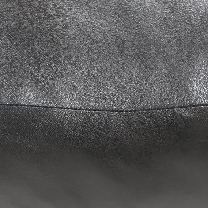 Square Shaped Goat Leather Handmade Eco-Friendly Black Pouf - 18" x 18" x 18", Plain Solid, Recycled Cotton Filled Stuffed Seating PF12