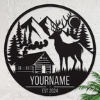 Personalized Deer Forest Name metal Signs,Custom Shed Metal Wall Decor,Black Deer Metal Wall Art Decor,Deer Home Metal Signs Plaques,Outdoor wall Decorative Signage (Style B)