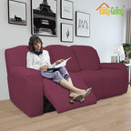 Easy-Going 8 Pieces Recliner Sofa Stretch Sofa Slipcover Sofa Cover Furniture Protector Couch Soft with Elastic Bottom Kids, Spandex Jacquard Fabric Small Checks ASH Rose