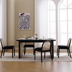 Mid Century Dining Chairs Set of 2, Accent Rattan Sherpa Fabric Side Chairs Kitchen Chair with Solid Wooden Legs for Living Room Dining Room, Black