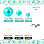 Teal White Vase Filler | 150PCS Pearls Bead for Centerpieces Vases | 8/14/20 mm No Hole Beads, Fake Pearls for Wedding Birthday Theme Party Table Centerpieces Decor