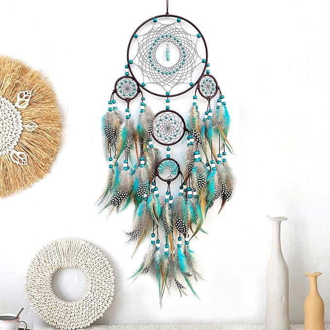 Large Dream Catchers,Boho Handmade Woven Turquoise Dream Catcher Wall Hanging Ornament for Bedroom Living Room Apartment Wedding Party Decor, Festival Blessing Gift (Turquoise)