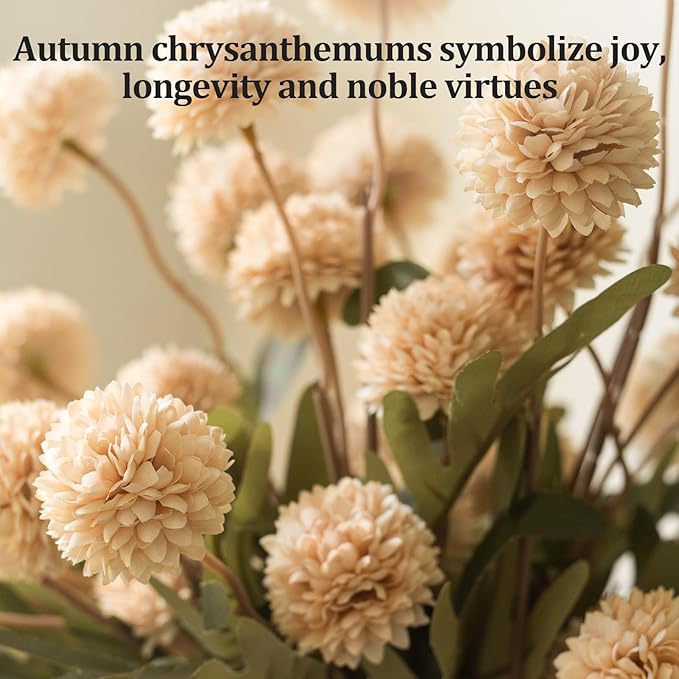 Fake Flowers in Vase for Centerpieces, Faux Flowers in Modern Ceramic Vase Set of 3 with 8 Artificial Autumn Chrysanthemums Home Decor