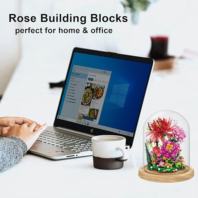 Flower Bouquet Building Kit Flowers Botanical Collection DIY Plants Bonsai Tree Friends Sets Adult Building Blocks Set Christmas New Year Birthday Gift for Girls Mom Women Girlfriend(Roses)