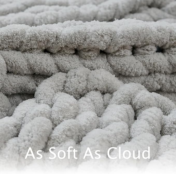 Esterra Chunky Knit Throw Blanket Newly Upgraded Heavy Tighter Version, Handmade Chenille Throw Super Soft, Thick Yarn Cable Knit Crochet Throw Blanket for Couch Bed Sofa (50"x60" Light Grey)