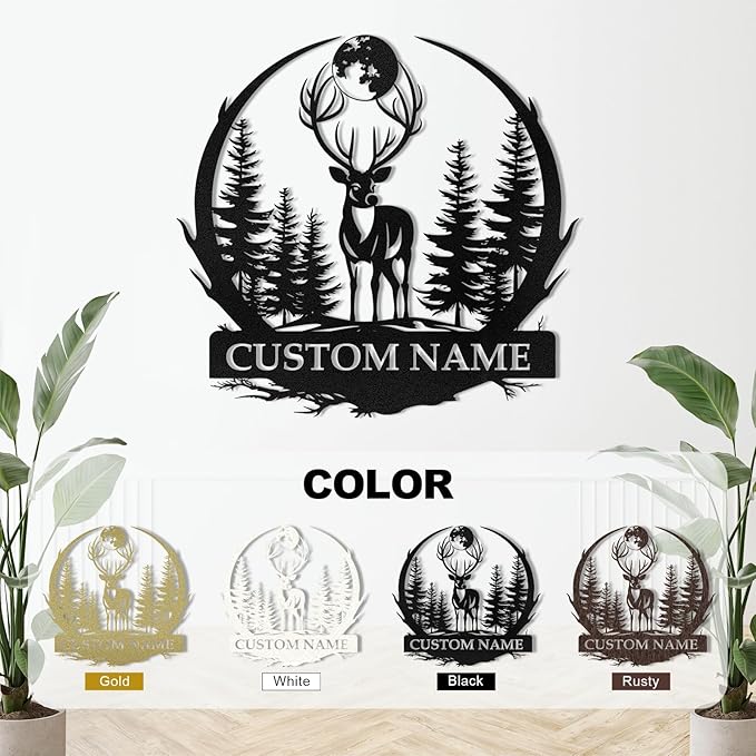 Metal Signs Customized, Personalized Deer Metal Cabin Sign, Forest Deer Wall Decor, Outdoor Metal Signs, Deer Hunter Gift, Deer Wall Art, Hunting Decor, Custom Family Name Sign, Cabin Decor