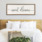 Sweet Dreams Wall Decor Above Bed 40''×15'' Master Bedroom Large Sweet Dreams Sign Farmhouse Wall Decor Guest Room Wood Rustic Framed Over Bed Wall Art Hanging Decoration (Wood White)