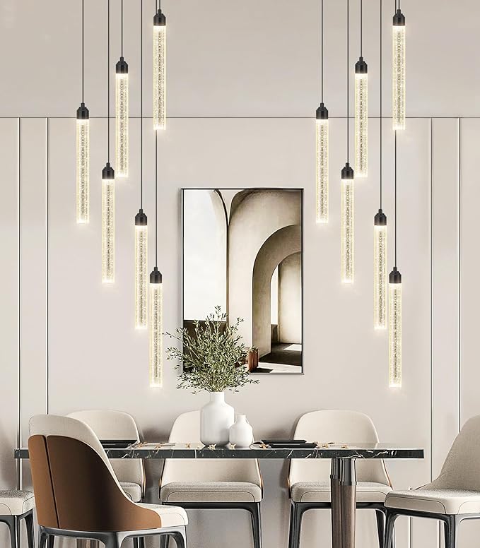 Modern Crystal Pendants Lighting Mini Chandelier for Kitchen Island LED Dimmable Ceiling Handing Lighting Adjustable Flush Mount Ceiling Light for Dining Room Hallway