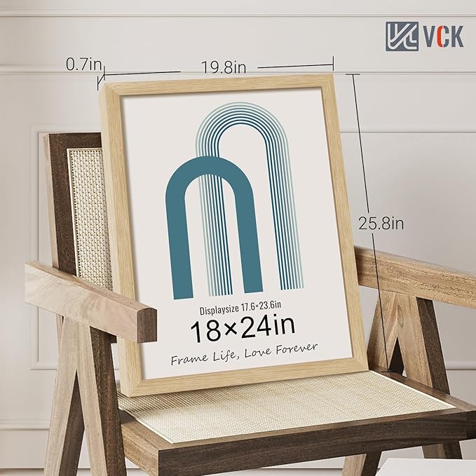 VCK 18x24 Oak Wood Frame for Poster & Picture, Natural Solid Wood Photo Frames 3 Pack, Wall Mounting Hanging