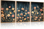 HPNIUB Modern Dark Wildflower Framed Canvas Wall Art Set,Minimalist Nature Jungle Botanical Landscape Wall Decor, (16x24 Inch) Farmhouse Painting for Living Room, Bedroom, Office