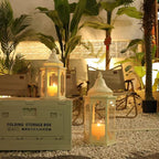 NEEDOMO Lanterns Decorative Outdoor & Indoor, Set of 2 Outdoor Lanterns for Porch,Large Candle Lantern, Beige Metal Frame with Glass for Fall, Christmas