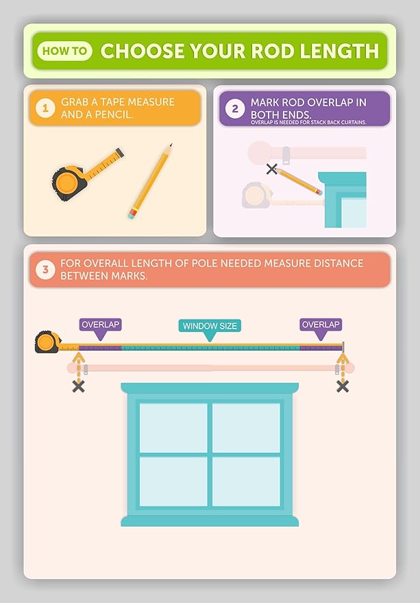 Ivilon Drapery Window Curtain Rod - End Cap Style Design 1 Inch Pole. 48 to 86 Inch Color Black