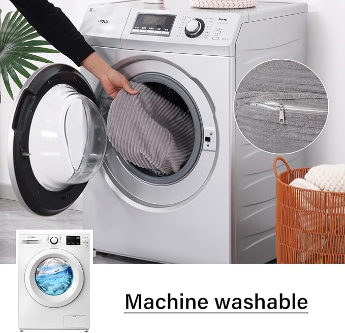 LITA Round Stuffed Pouf Ottoman, Velvet Poufs with High-Density Foam Filling and Washable Cover, Furry and Fluffy Bean Bag Foot Stools Ottoman for Living Room, Bedroom, Office, Grey