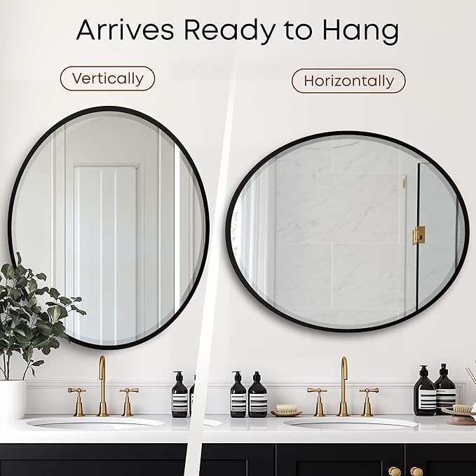 OVALCREST - Oval Wooden Beveled Wall Mirror for Home Decor, Bathroom, Vanity, Bedroom, Living Room, Hallway - London Style (Matte Black) 21.1 x 25.1