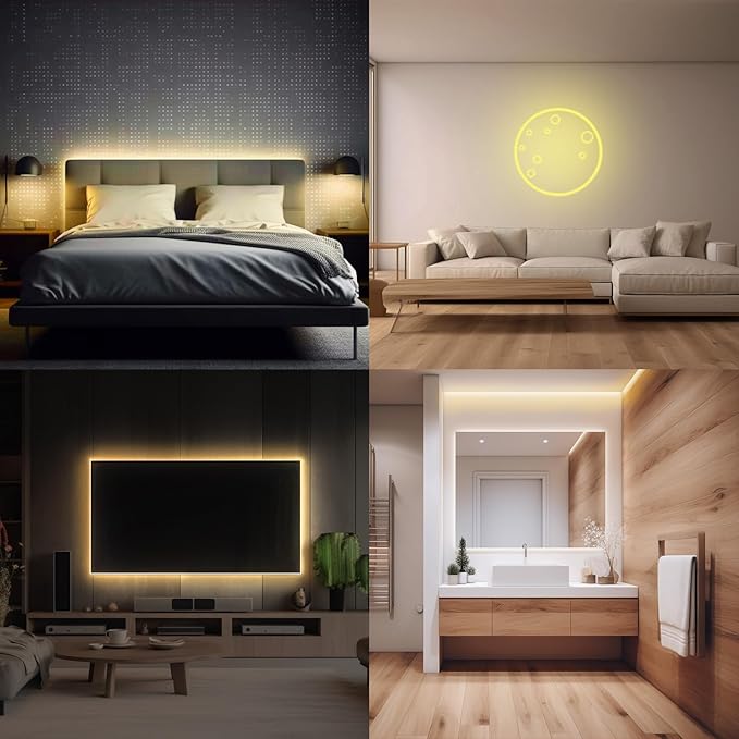 Outdoor LED Strip Lights Warm White, Neon Rope Lights 3000K IP65 Waterproof 24V DC with RF Remote, Neon Light Strip Dimmable Cuttable for Bedroom Under Cabinet Mirror House Pool 26FT