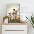 XWNLTEPK Dancing Day Christian Painting Jesus With Girl Christian Wall Art Bible Jesus Dancing With Little Girl Print Canvas Wall Art Poster