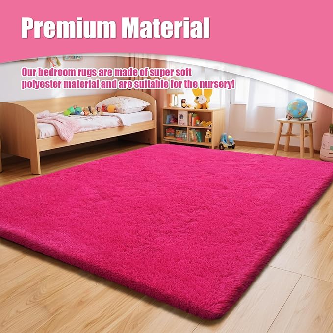 9x12 Fluffy Area Rugs for Living Room,Large Fuzzy Shag Area Rug for Bedroom,Soft Non-Shedding Indoor Plush Carpet for Kids Bedroom Nursery Home Decor,Hot Pink