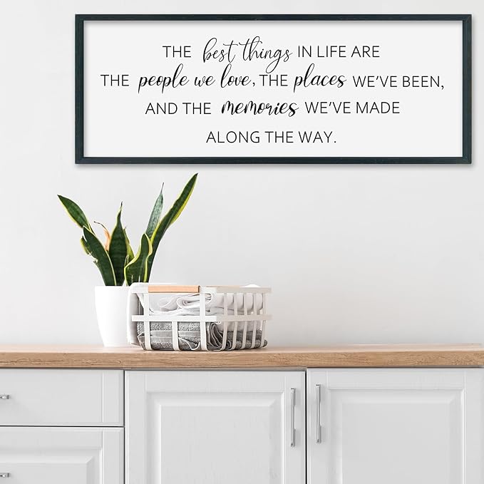 SRSZHIYUE The Best Things in Life Sign Wall Decor Art 40"×15" for family Home Bedroom Adventure Large Wood Framed Wall Hanging (Black)