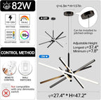 Modern Sputnik Chandelier Ceiling 82W LED Black Pendant Light Embedded Mount Chandeliers Dining Room Light Fixtures Over Table Dimmable with Remote Control for Living Room Kitchen Bedroom 31.5 inches
