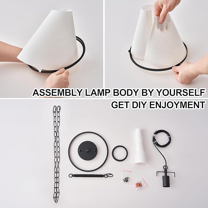 White Linen Pendant Lights for Kitchen Island Hemp Rope Black Hanging Pendant Light with Linen Lampshade 10in Transitional Pendant Light for Kitchen Sink Entryway Dining Room