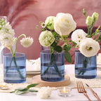 Glass Ribbed Cylinder Vase Set of 6, Bud Vase for Wedding Centerpieces, Clear Ribbed Glass Flower Vase, Hurricane Floating Candle Holder 4 Inch, Decorative Vases for Home Decor(Blue)