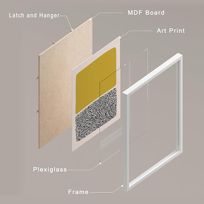 SIGNWIN Framed Mid-Century Modern 1980s Geometric Wall Art, Set of 4 Color Blocks Wall Decor Prints, Nature Wilderness Wall Décor for Living Room, Bedroom - 11"x14"White