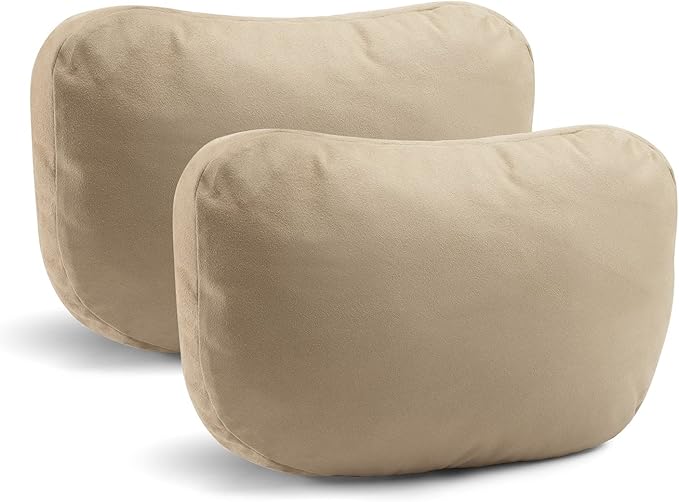 2Pcs Car Neck Pillows for headrests,for Travel Interior Accessories and Suede Support Head Pillows，Balance Neck Pillow Designed to Relieve Neck Pain and Muscle Tension.(Beige)