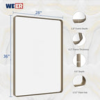 WEER 28x36 Inch Bronze Bathroom Mirror for Vanity, Brushed Bronze Metal Frame Mirror for Wall, Rounded Rectangle Bronze Frame Mirror with Tempered Glass, Anti-Rust (Horizontal/Vertical)