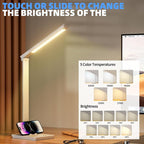 Desk Lamp with USB Charging Port, 14W 900LM Dimmable Eye-Caring Reading LED Desk Light for 9 Brightness Slide Touch & 5 Color Temperature Modes, Home Office Desktop Lamp, Small Study Lamp, White
