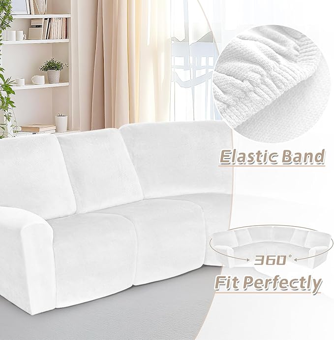Arfntevss Sectional Recliner Couch Covers Velvet Corner Sectional Sofa Cover for Reclining Couch Stretch Soft L Shape Recliner Slipcover Thick U Shaped Washable Protector (5 Seat Cover, White)