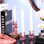 12pcs Pink Candlestick Holders, Pink Glass Candle Holders for Pillar Candles, Taper Candle and Tealight Candles, Taper Candle Holders for Wedding, Table Centerpiece