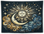 HZOHNAGO Sun Moon Tapestry Boho Golden Stars Pattern Printed Wall Tapestry Wall Hanging for Bedroom Living Room Dorm 80" W x 60" H