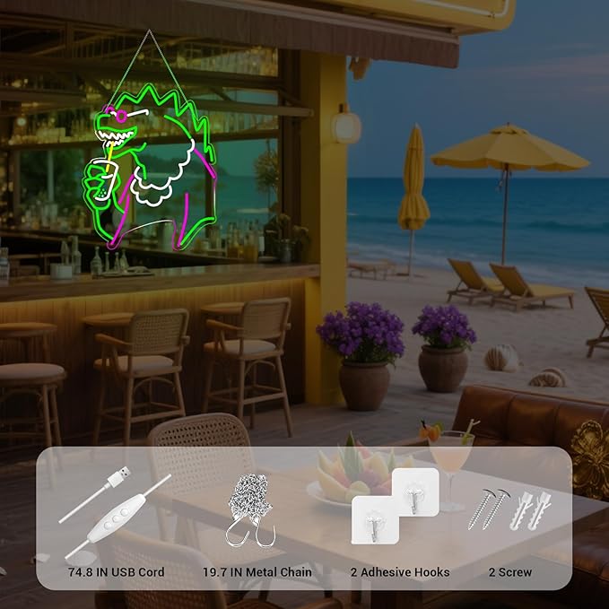 Funny Neon Signs Dimmable LED Trendy Dinosaurs Neon Signs for Wall Decor Mens Cave Urban Style Home Bar Bedroom Art Decor Christmas Gifts