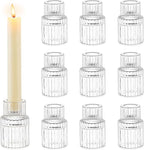 Romadedi Glass Candle Holder for Candlestick - 10Pcs Clear Small Tapered Candle Holder Wedding Decor Table Centerpiece Bulk for Candle Sticks Christmas Party Living Room Dinner Advent