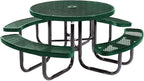 Coated Outdoor Furniture Heavy-Duty Portable Outdoor Picnic Table with Umbrella Hole, Expanded Metal Commercial-Grade Patio Dining Furniture Made in America (46" Round Top, Textured Green)