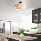 Globe Electric 66000138 2-Light Semi-Flush Mount Ceiling Light, Matte Black, 2-Tier, White Linen Shade, Home Improvement, Dining Room, Kitchen