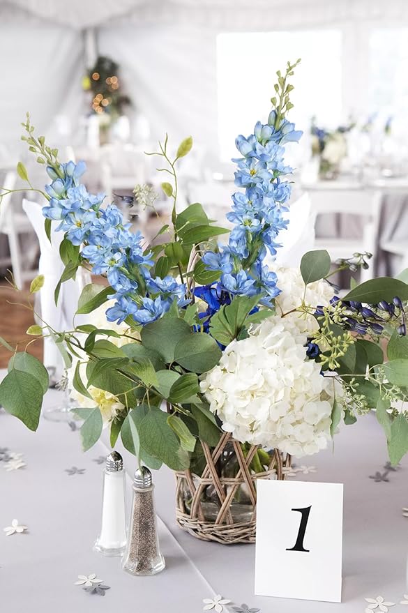 8PCS Blue Delphinium Artificial Flowers 29.5" Combo Clematis Greenery 23.6" Long Stem Flowers for Tall Vase Larkspur Silk Flowers Floral Arrangements Table Party Home Decor (Ice Blue)