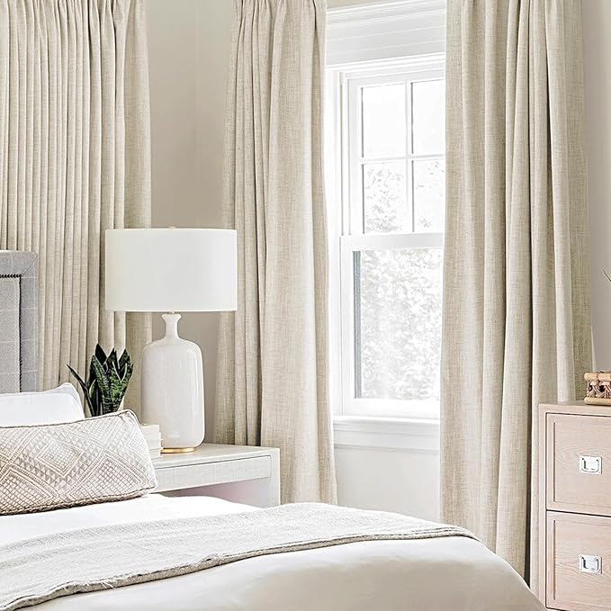 MIULEE 100% Blackout Linen Textured Curtains for Bedroom Solid Thermal Insulated Cream Grommet Room Darkening Curtains & Drapes Luxury Decor for Living Room Nursery 52 x 54 Inch (2 Panels)