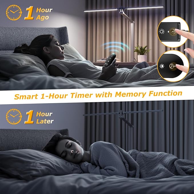 LED Desk Lamp for Home Office, Eye Caring Architect Desk Light with Remote, Dual Screen Computer Monitor Light with Stepless Dimming, Stepless Color Temp, Memory Function for Study, Workbench Grey