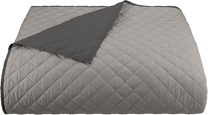 Martex Reversible Coverlet – Full Queen Size Quilt - Lightweight Full Size Bedding– Durable Queen Size Quilts for Bed – Soft - Easy Care Bedding – Light Gray/Graphite