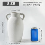 Ceramic Farmhouse Vase with 2 Handles, Boho Decorative Flower Vase for Home Decor, Living Room, Entryway, Table, Shelf Decor, 9.6 Inch