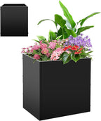 Metal Rectangular Planter Box, Small Planter Boxes Outdoor, 18''L x 18''W x 20''H Heavy Duty Plant Box with Removable Insert Shelf, 3 Tier Adjustable Height Tall Garden Planter for Plants, Flowers