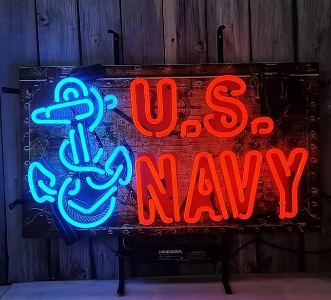 Us Navy Neon Sign,Real Glass Neon Light For Home Bar Man Cave Pub Store Restaurant Wall Decor Artwork Wedding Decor Neon Birthday Party Gifts 24 X 20 Inches