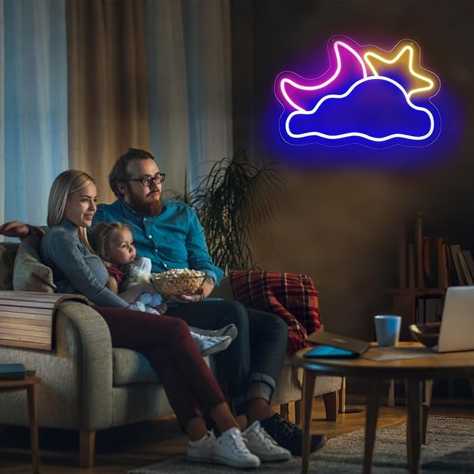 Moon Cloud Star Neon Sign, Large Neon Light for Bedroom, Dimmable Cloud Neon Sign for Living Room, Game Room Wall Decor, Handmade Birthday/Festival Gifts 16.5''x 11 inch