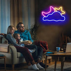 Moon Cloud Star Neon Sign, Large Neon Light for Bedroom, Dimmable Cloud Neon Sign for Living Room, Game Room Wall Decor, Handmade Birthday/Festival Gifts 16.5''x 11 inch