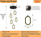 Gold 5-Light Chandelier Pendant Light for Kitchen Island, Dimmable Oval Crystal Ring Chandelier for Dining Room, Hallway, Entryway, Passway, Bedroom, Balcony Living Room