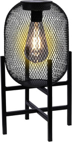Solar Mesh Lantern Outdoor – 13.8" Tall Black Metal Patio Light with Edison Glass Bulb, Solar Powered Warm Glow LED, Waterproof IP65 for Garden, Porch, Deck, Tabletop Decor