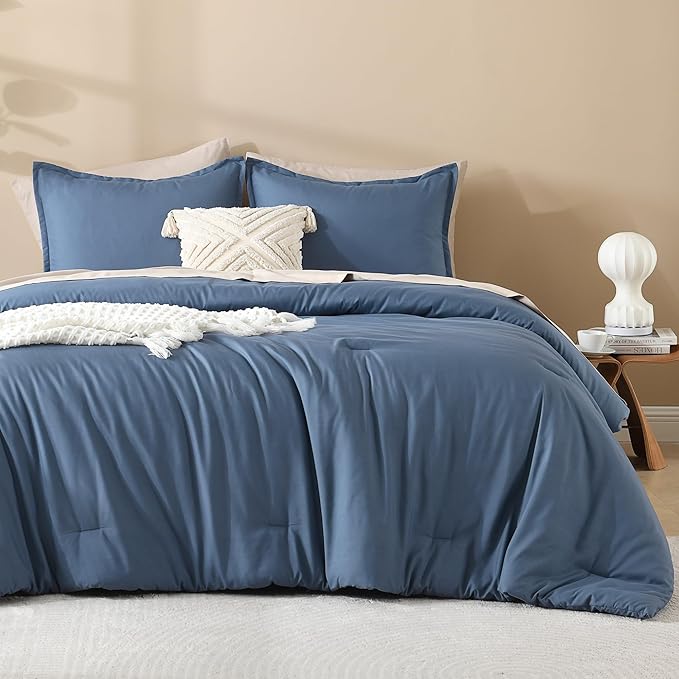 Litanika California King Comforter Set Haze Blue - 3 Pieces Cal King Lightweight Soft Plain Bed Comforter, Oversized Down Alternative Bedding Set - Machine Washable (104x96In, 2 Pillowcases)